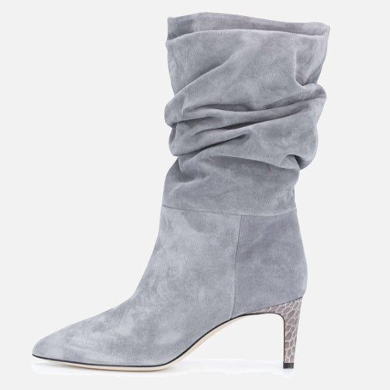 Bottes mi-hautes à talon aiguille et bout pointu pour femmes, imprimé serpent argenté et violet