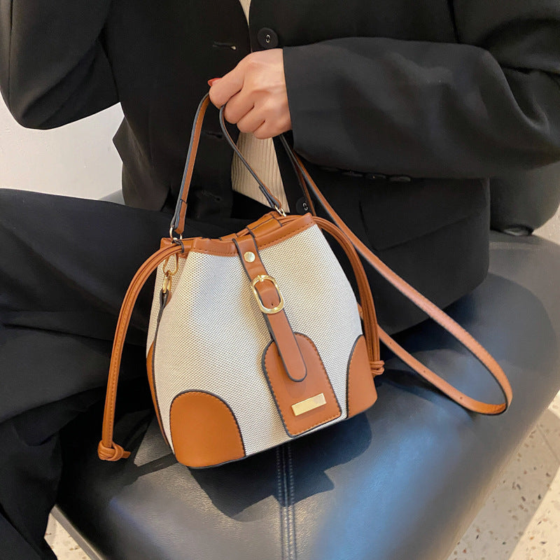 One-Shoulder Crocodile Pattern Bucket Bag Withdrawable Handbag