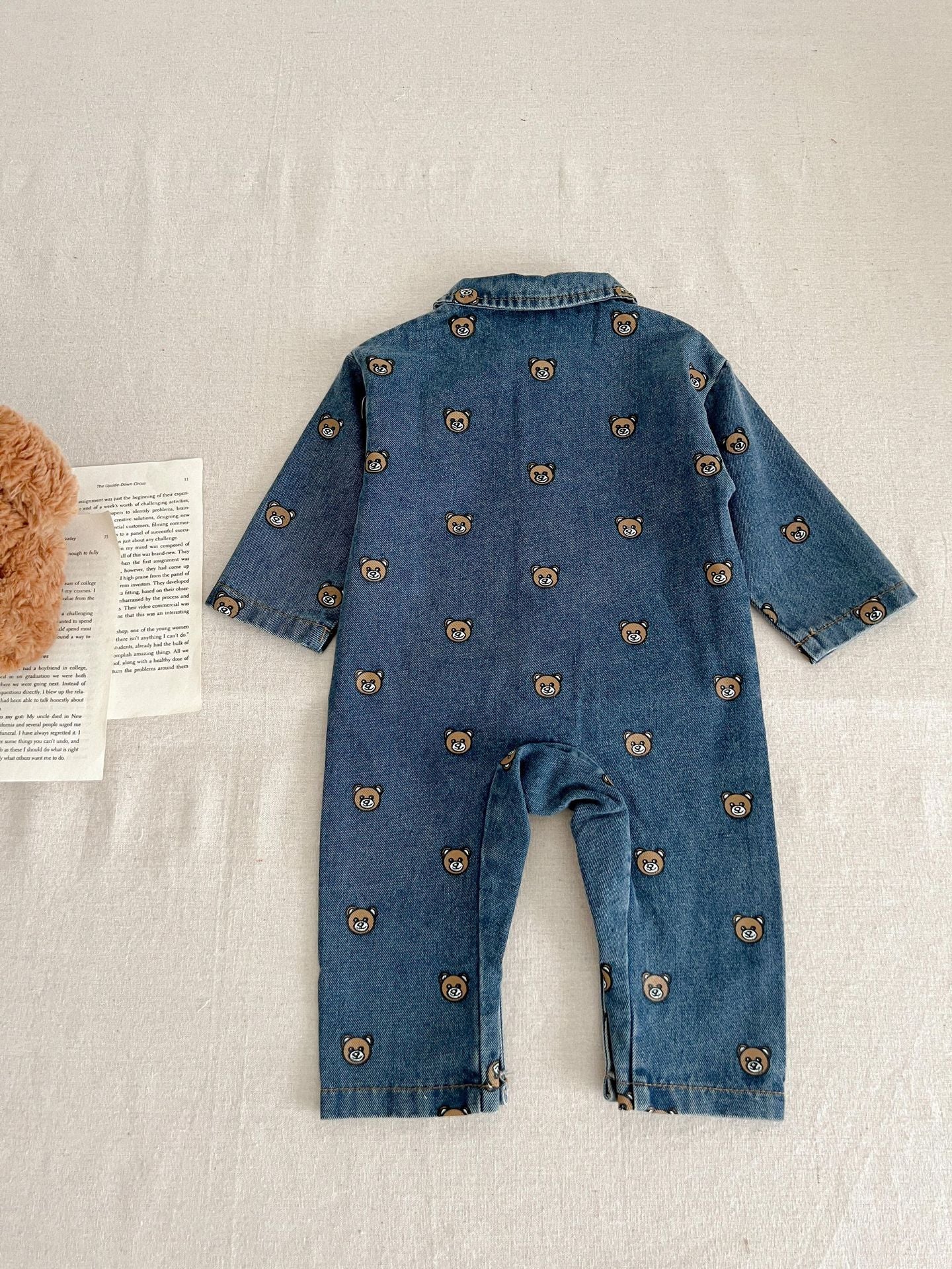 Child Bear Dark Blue Denim Jumpsuit Long Sleeve