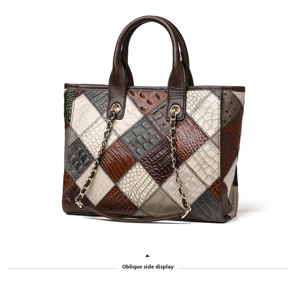 Sac à main pour femme en cuir véritable de luxe léger à carreaux de haute qualité avec contraste de couleurs