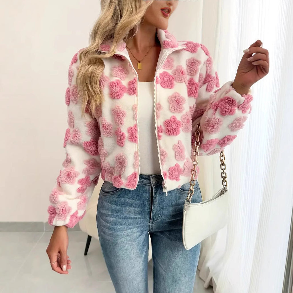 3D Floral European & American Loose Fit Coat with Long Sleeves