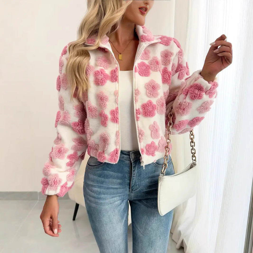 3D Floral European & American Loose Fit Coat with Long Sleeves