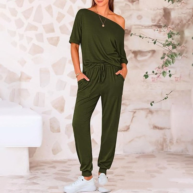 Oblique Shoulder Five-point Pants Solid Color Trousers Suit