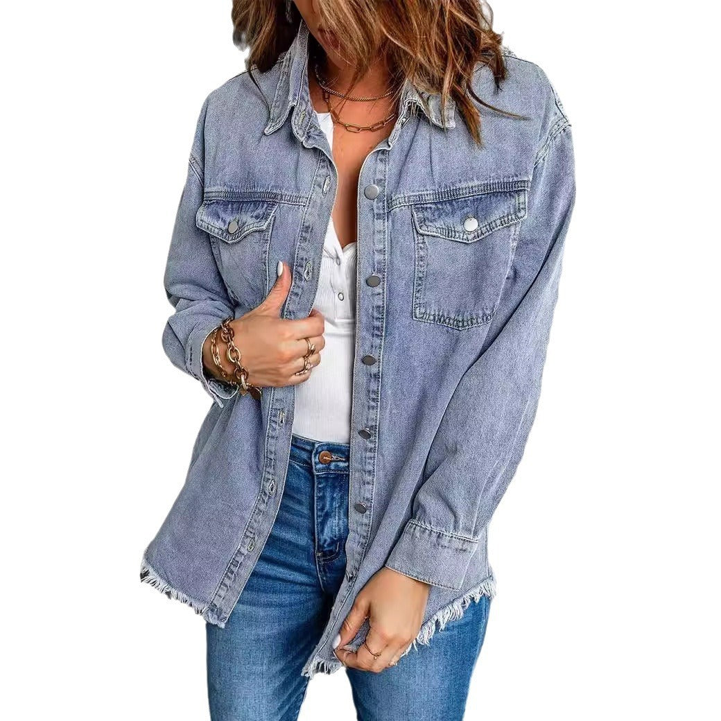 Veste-chemise en jean boutonnée pour femme