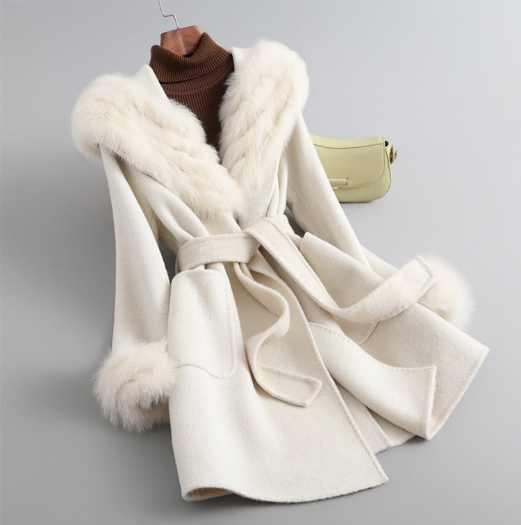 Women's Autumn Winter Sheepskin Woolen Slim Fit Coat