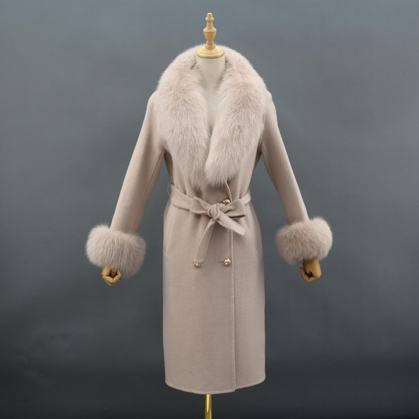 Fox Fur Detachable Collar Double-Sided Green Fruit Coat