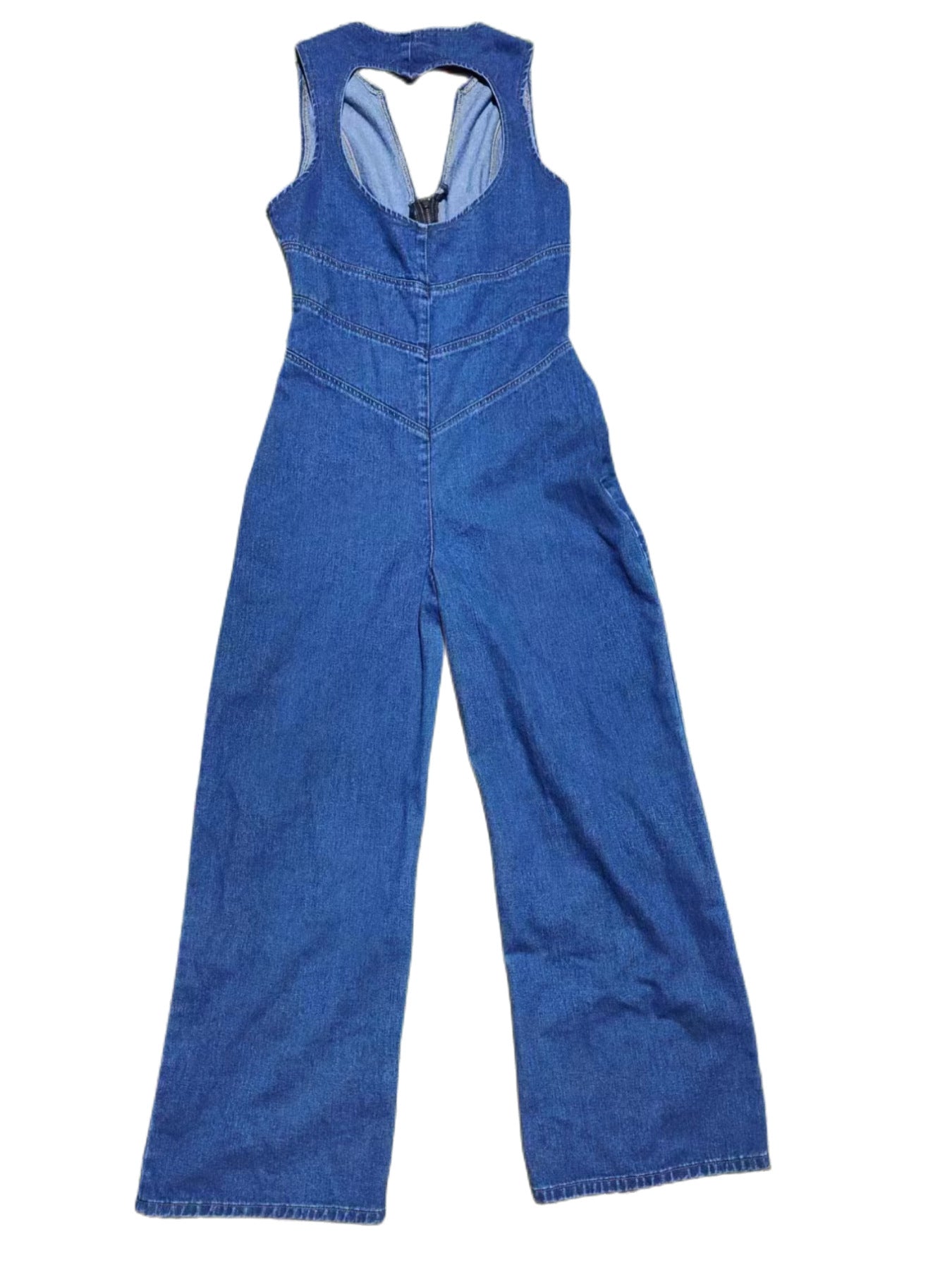 Combinaison en jean bleu saphir taille haute coupe ajustée printemps