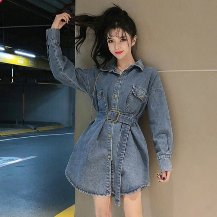 Robe chemise en jean à manches longues coupe ample