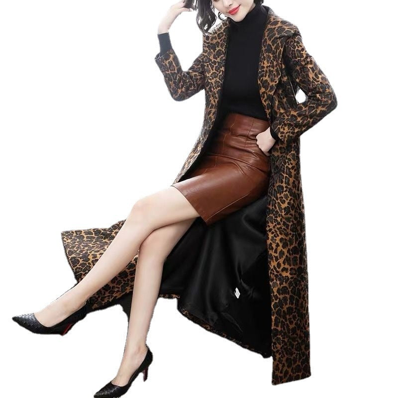 Women's Slim Fit Mid-Length Leopard Print Jacket