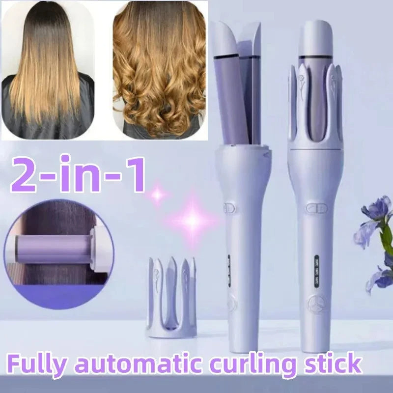 2-in-1 Automatic Hair Curler & Straightener with Negative Ion, Ceramic, Fast Heating, Rotating Magic Curler
