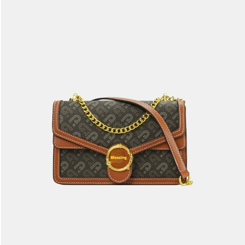 Sac à bandoulière croisé design en PU marron 22x7,5x14cm