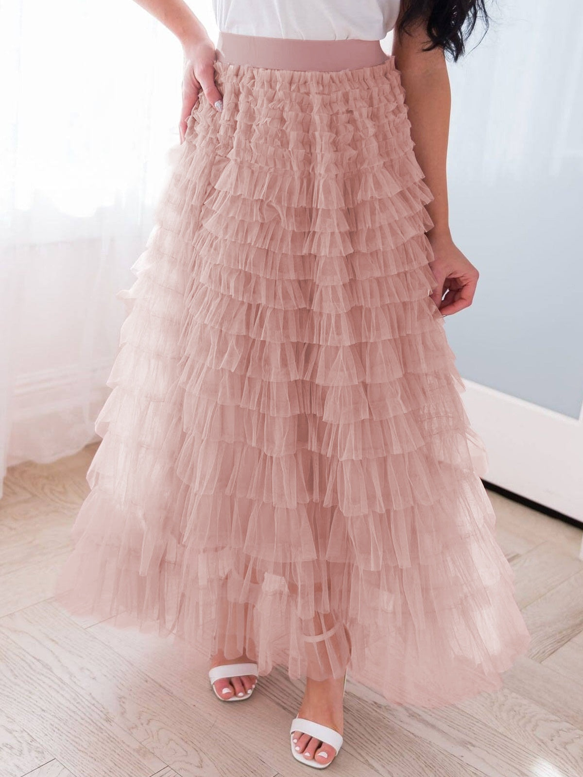 Layered Ruffles Mesh A-Line Swing Skirt Summer Party Dress for Women