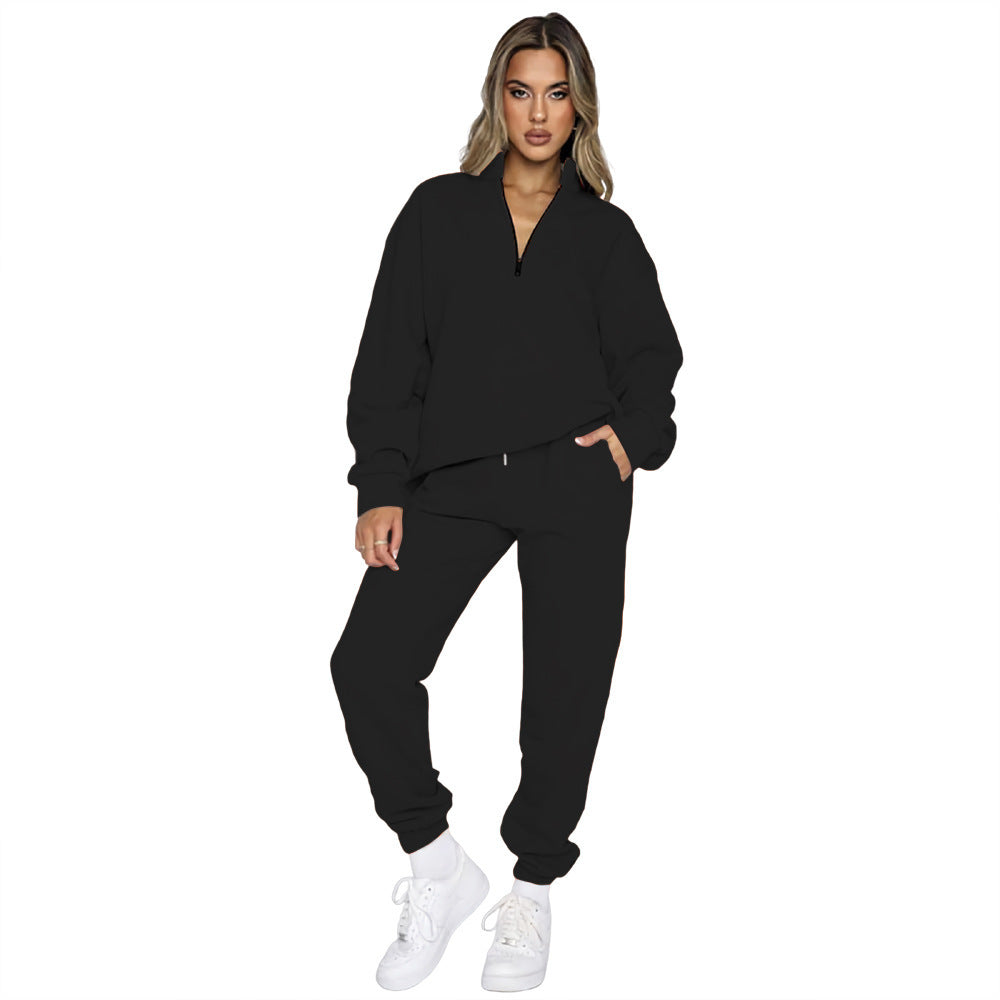 Women's Zipper Pullover Long Sleeve Sweater Two-Piece Set
