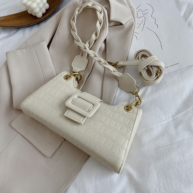 Sac de bras diagonal en PU français pour femmes - Couleurs unies