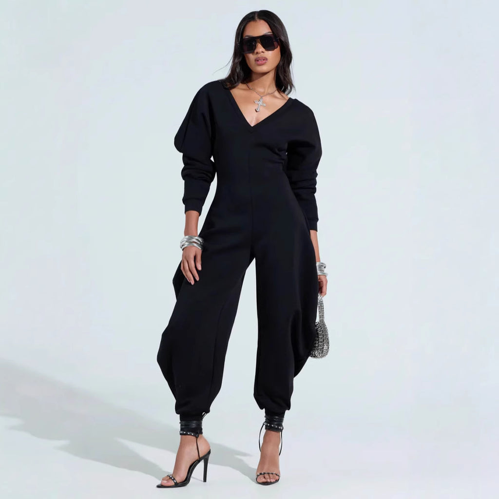 Sexy Long-Sleeve V-Neck Bodycon Jumpsuit