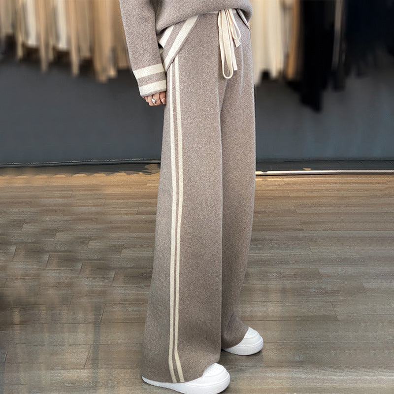 Wool Knit Sweater & Wide Leg Pants Set Casual Lounge Suit