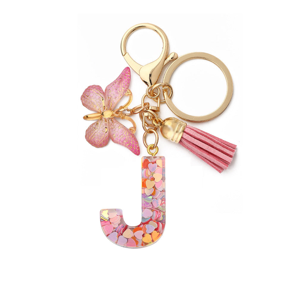 Resin English Letter Epoxy Butterfly Pendant Key Ring
