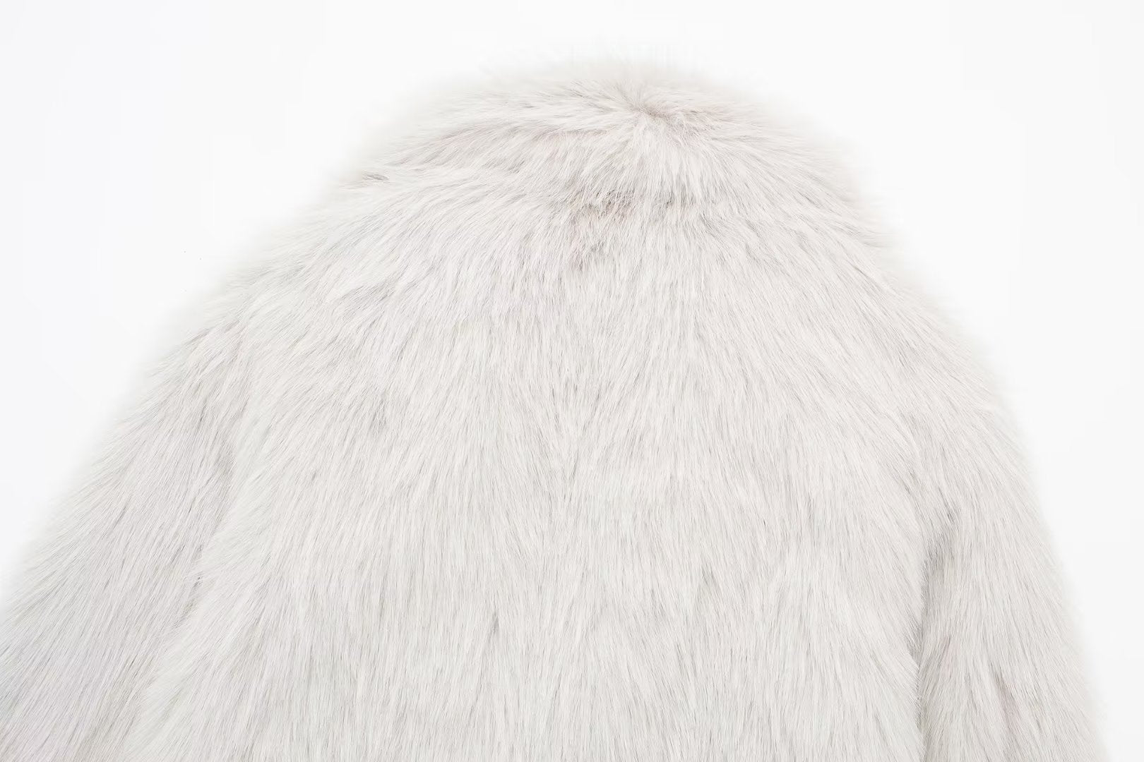 Women's White Artificial Fur Warm Three-Quarter Thick Coat