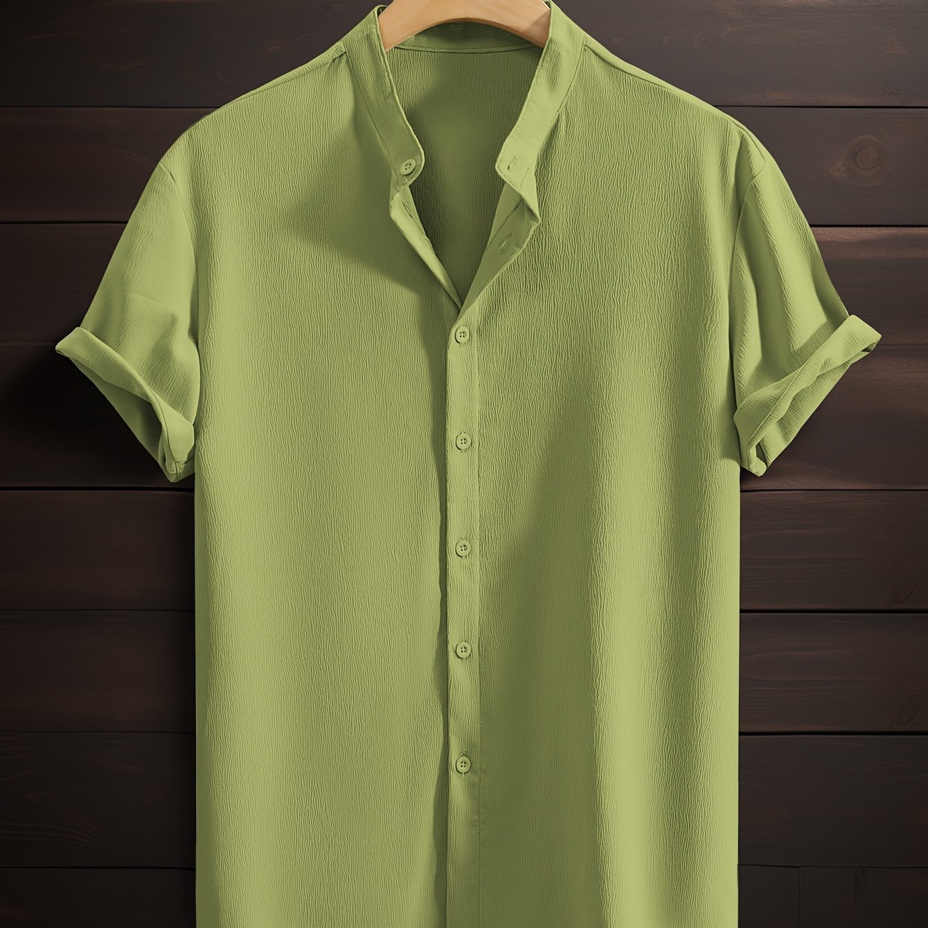 Men's Casual Breathable Polyester Short Sleeve Stand Collar Shirt