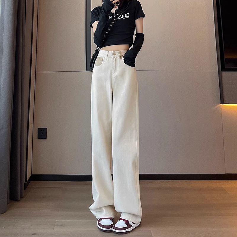 Jean en denim taille haute à jambe droite pour femme