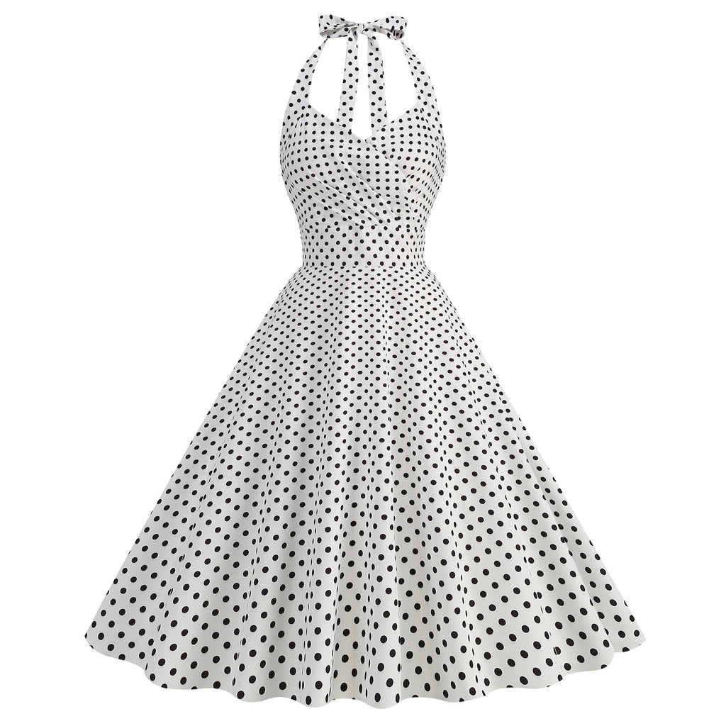 Robe Swing Imprimée Rétro Sexy Moulante à Col Halter et Poitrine Enveloppante