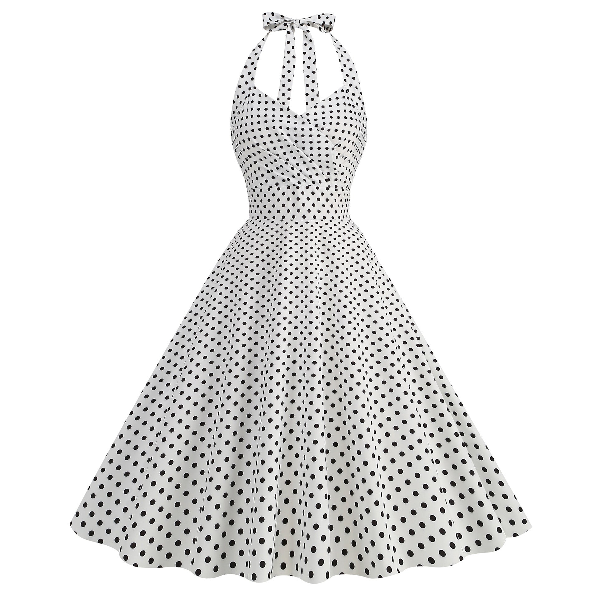 Robe Swing Imprimée Rétro Sexy Moulante à Col Halter et Poitrine Enveloppante