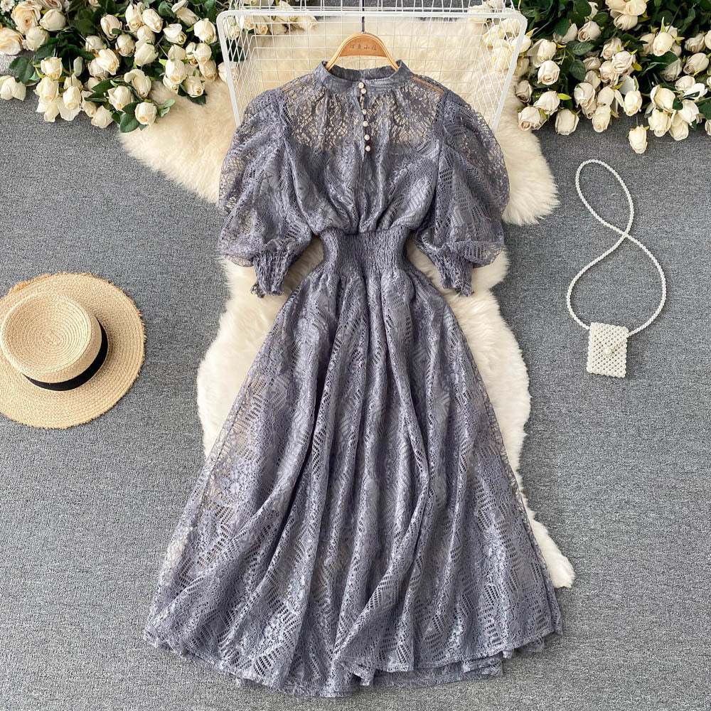 Vintage Elegant High Waist Lace Dress for Thin Girls One Size
