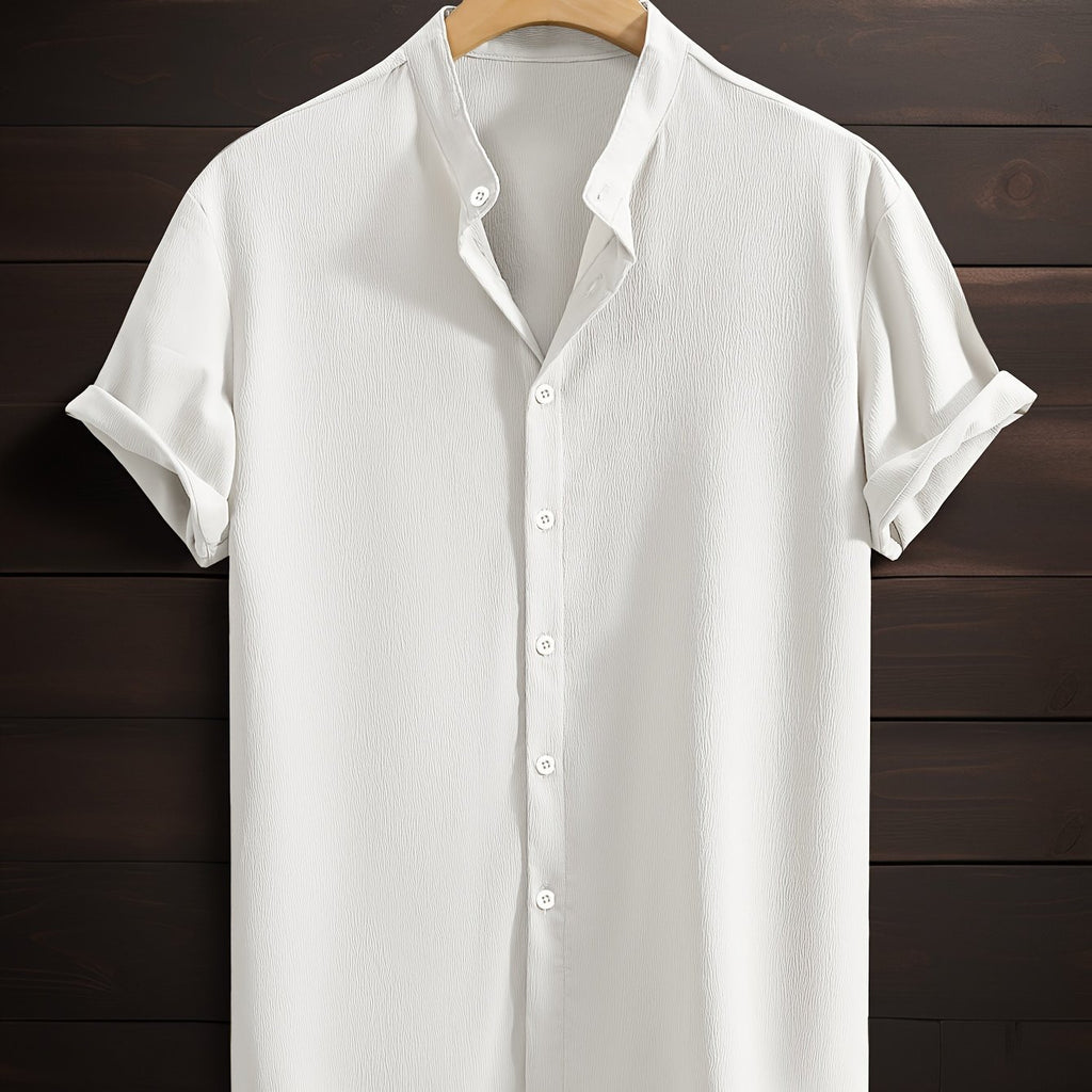 Chemise décontractée pour homme à manches courtes en polyester respirant avec col montant
