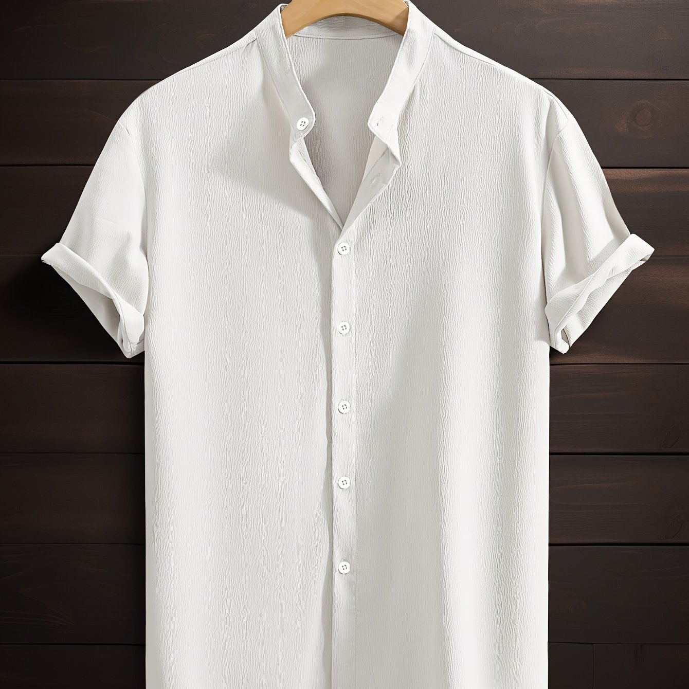 Chemise décontractée pour homme à manches courtes en polyester respirant avec col montant