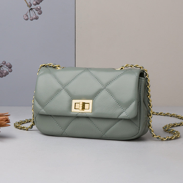 Sac à bandoulière carré en cuir de vachette losange et chaîne pour femme, collection été