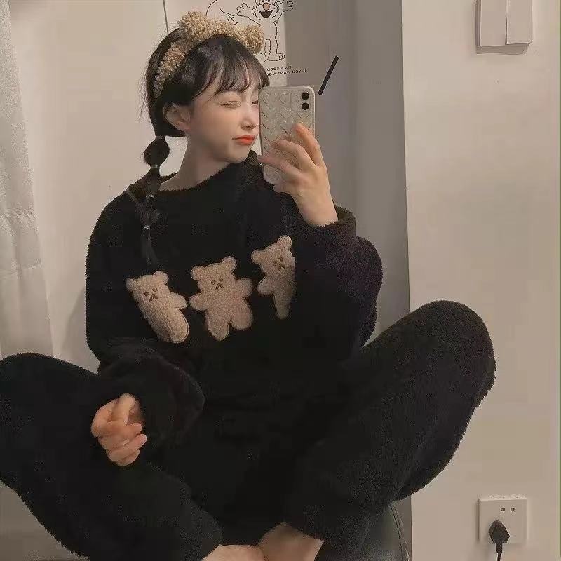 Coral Fleece Thickened Padded Winter Pajamas for Women