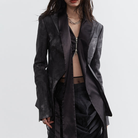 طقم قطعتين من الجلد الصناعي المصبوغ بحبر داكن بنمط بانك داكن