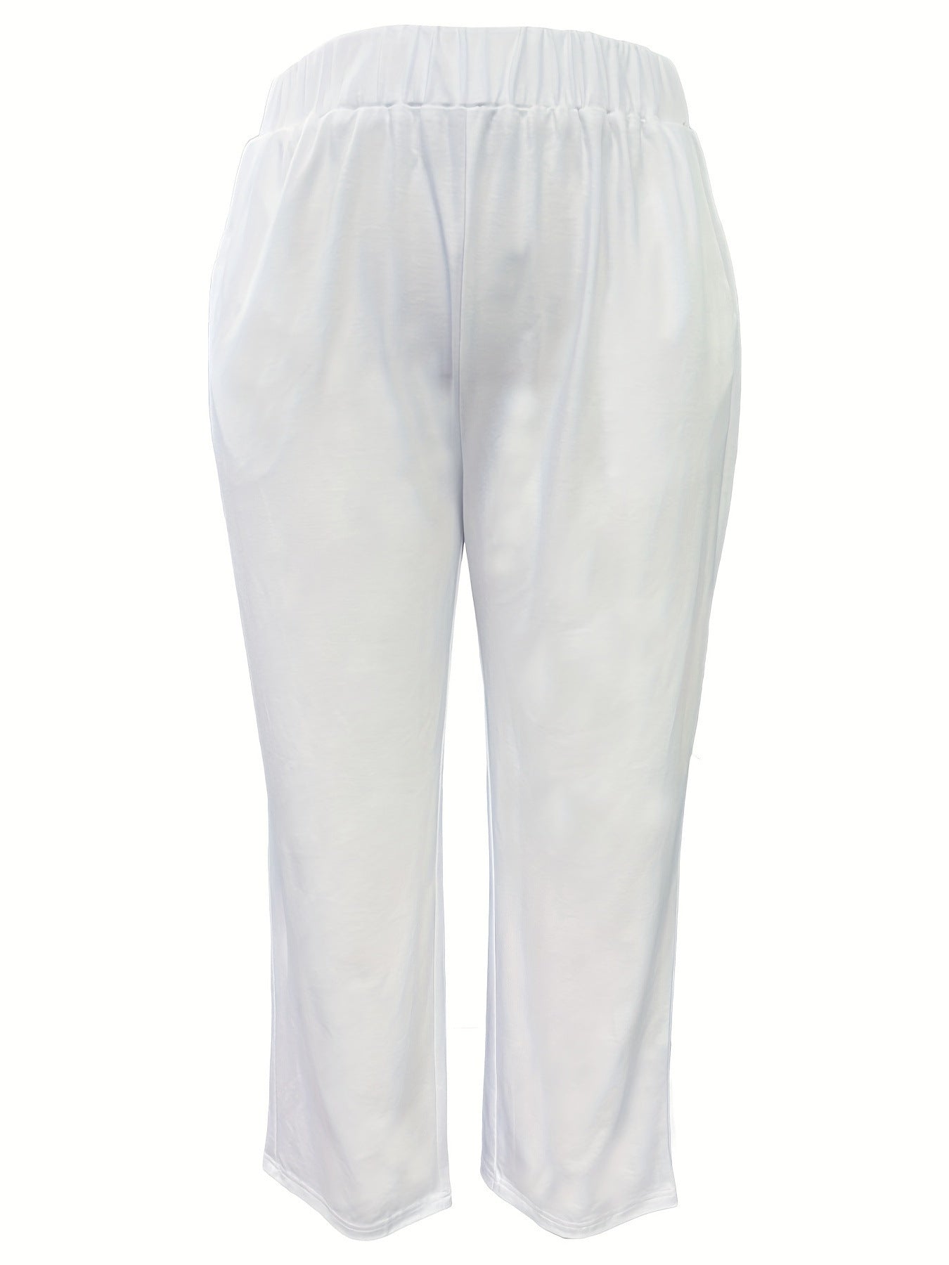 European & American Women's White Polyester Top and Pants Suit, Sizes 1XL-6XL