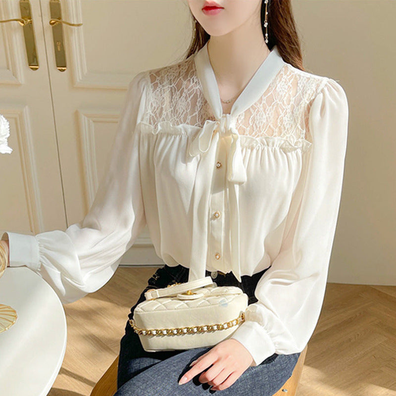Women's Graceful Bow Long-sleeved Chiffon Shirt