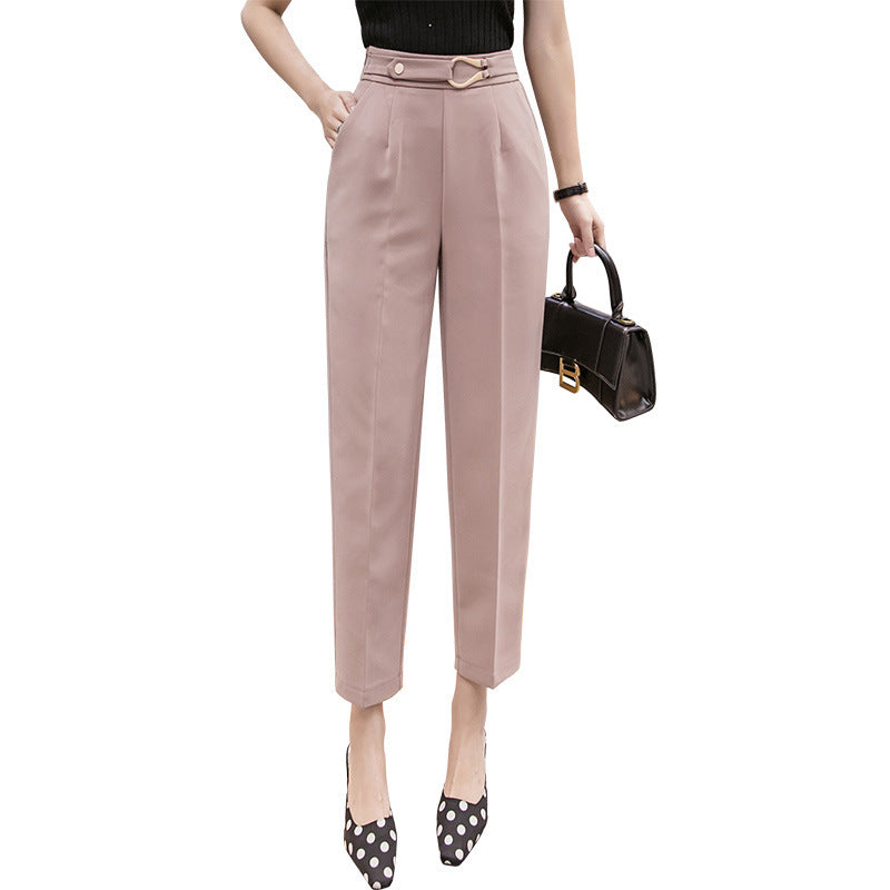 Women's High-Waist Slim Straight-Leg Cropped Casual Trousers