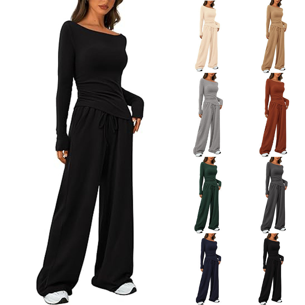 Casual Suit Asymmetric Long-sleeved T-shirt Wide-leg Pants Casual Set