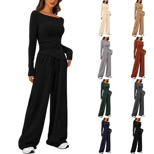 Casual Suit Asymmetric Long-sleeved T-shirt Wide-leg Pants Casual Set