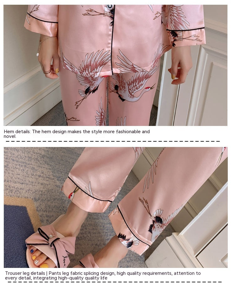 Women's Spring & Autumn Ice Silk Pajama Set Loose Homewear Trousers