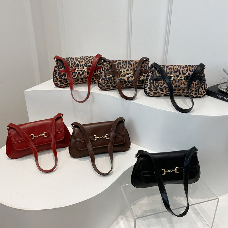 Leopard Print PU Shoulder Handbag for Women Light Luxury