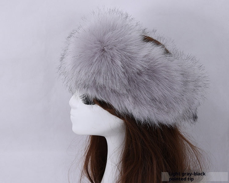 طوق رأس مرن من الفرو الصناعي بنقشة فرو الثعلب للنساء