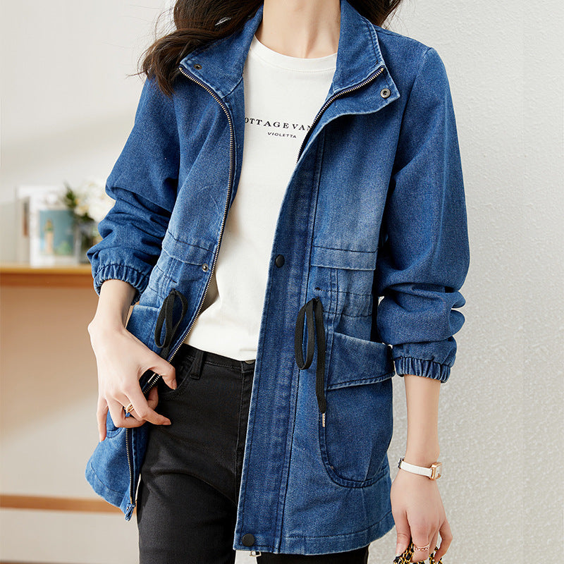 Veste en jean personnalisée pour femme, bleue et noire, Tailles M-3XL