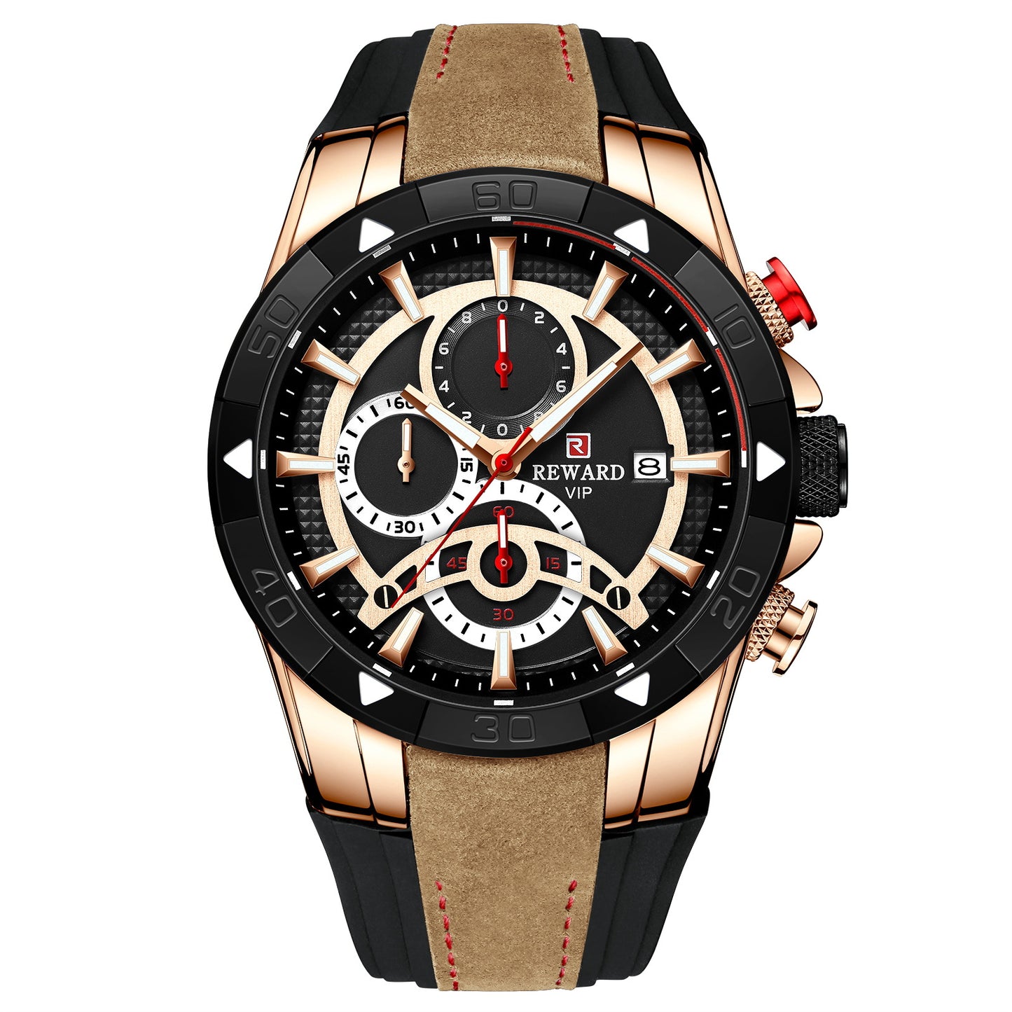 Men's Business Quartz Watch with Calendar and Six-Pin Silicone Strap