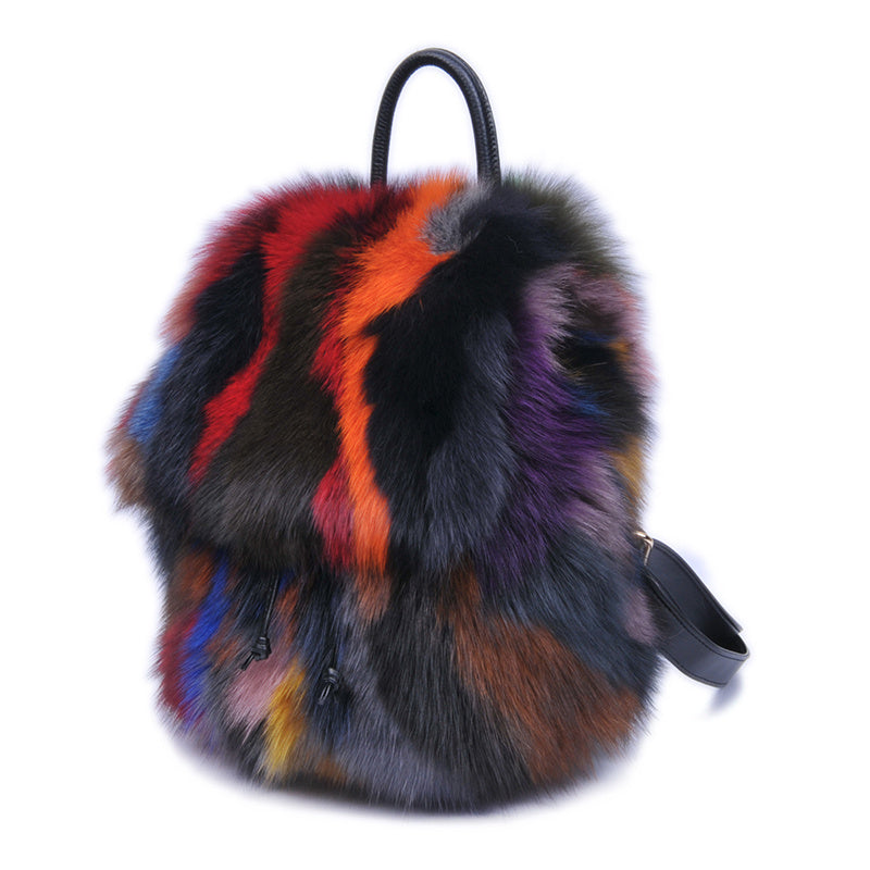 Petit sac à dos décontracté tendance en vraie fourrure de renard pour femmes