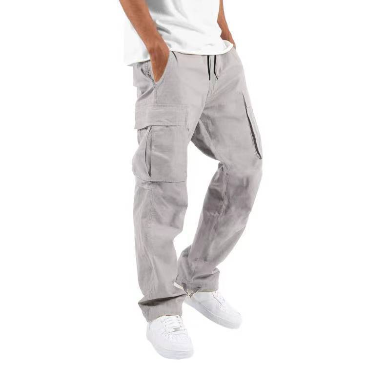 Pantalon Décontracté Multipoches avec Cordon de Serrage en Mélange de Coton
