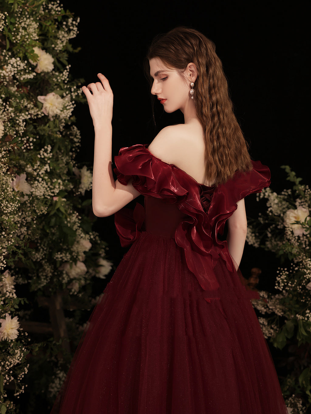 Grace Wine Red Off Shoulder Dinner Dress