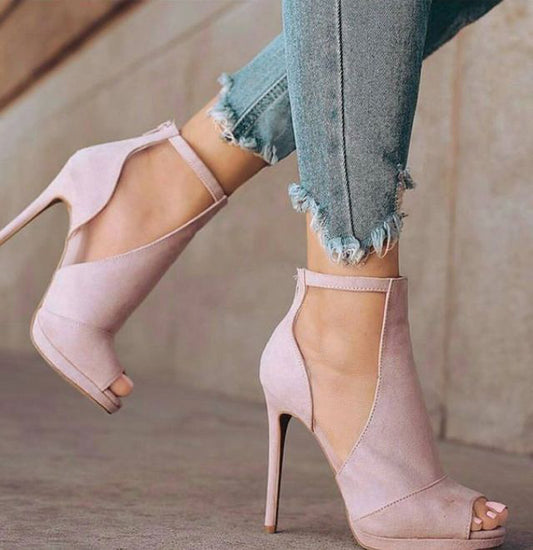 Peep Toe Stiletto Heel Side Empty Back Zipper Plus Size Sandals