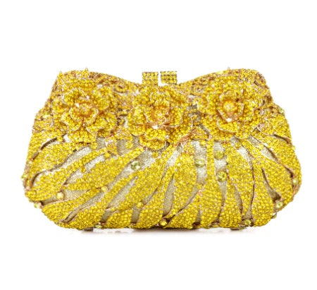 European & American Women's Metal Rose Diamond Crystal Clutch Bag 21cm