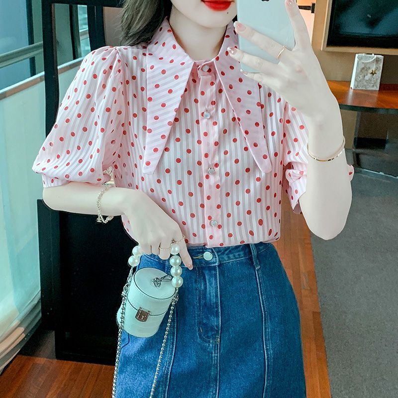French Style Retro Puff Sleeve Women's Short Sleeve Shirt Summer Design