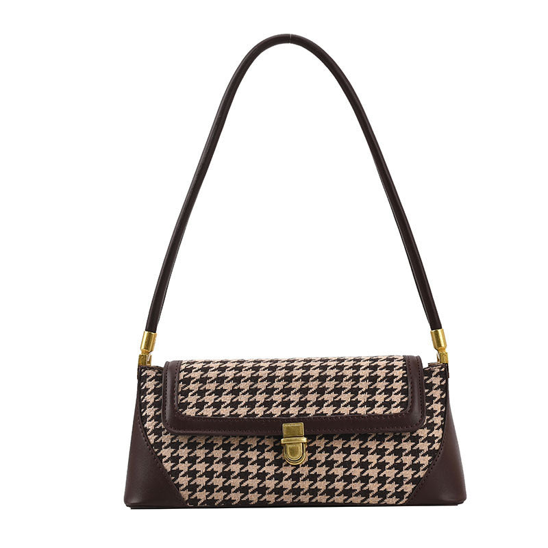Frosted Color Matching Houndstooth Fashion Baguette Bag for Women