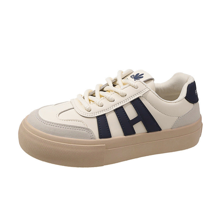 Thick-Soled Casual Lace-Up Sports Board Shoes for Students in Khaki & Blue